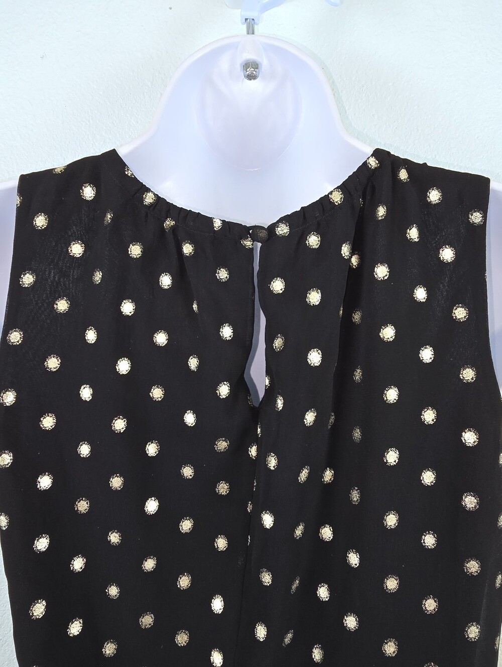 White House Black Market Black & Gold Metallic Polka Dot Embellished Blouse - S - Picture 10 of 16